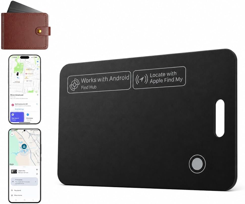 Luxford Finder Card Android Wallet Tracker Card Rechargeable Wireless Charging IP68 Waterproof Ultra Slim Locator for Apple Find My and for Google Find Hub Wallet Passport Luggage Backpack