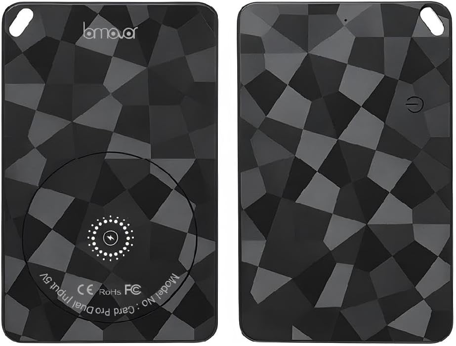 Ultra-Thin Smart Tracking Card, iOS and Android Compatible, Bluetooth Wireless Rechargeable, Water Resistant, Wallet Finder with Geometric Black Design