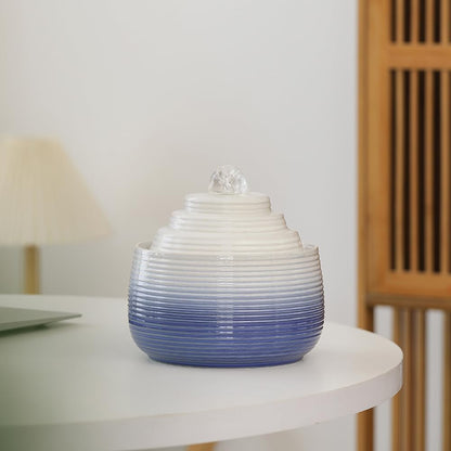 Indoor and Outdoor Fountain Water Feature Fall Ceramic Home Office Decoration mini Tabletop Desktop (Blue with Ball S093)