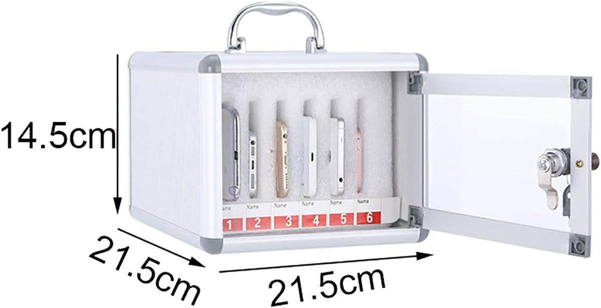 Aluminum Alloy Cell Phone Charging Station & Storage Cabinet - 6/12 Slot Locker with Handle for Classroom, Office, and Event Use - Clear Pocket Chart,6 Slots