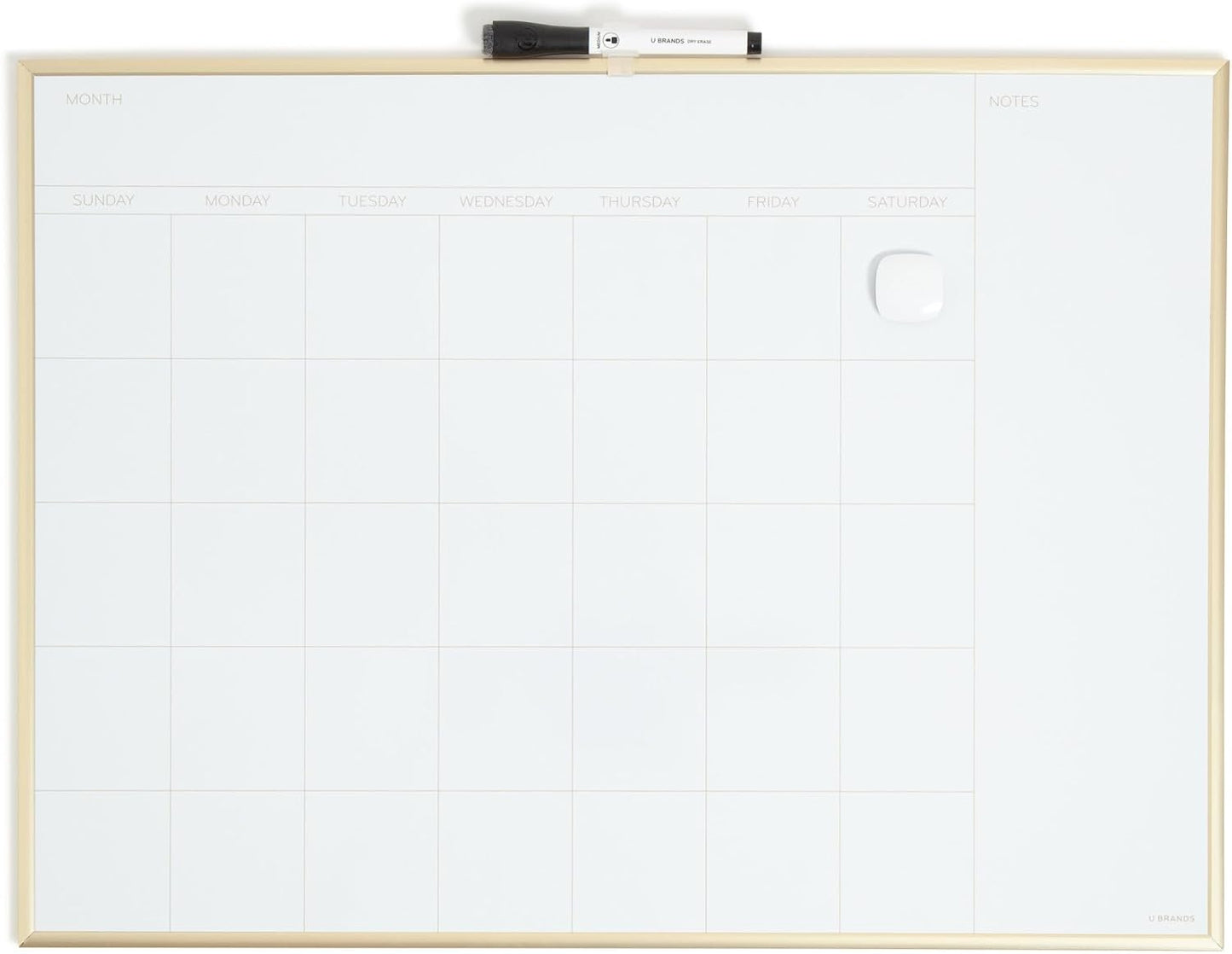 U Brands Magnetic Dry Erase Calendar White Board, 16" x 20", Silver Aluminum Frame, Includes Magnet and Marker
