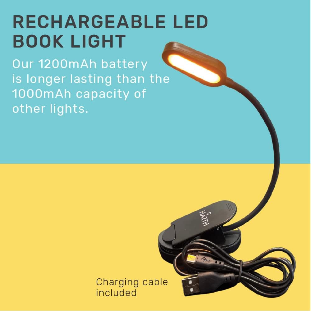 Clip on Book Lights for Reading at Night I 1200 mAh Rechargeable Reading Lights for Books in Bed I Led Clip Lights Book Lovers Gifts I Clip on Lamp Book Reading Light for Bed I Reading Lamps for Bed