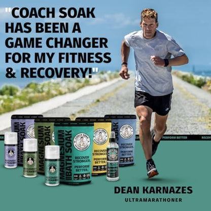 Coach Soak Recovery Bath Soak - Alternative to Epsom Salt Bath Soak - Fast-Absorbing Pure Magnesium Flakes & Dead Sea Salt with 21 Minerals, Bath Salts & Essential Oils - 3 lb, Calming Lavender