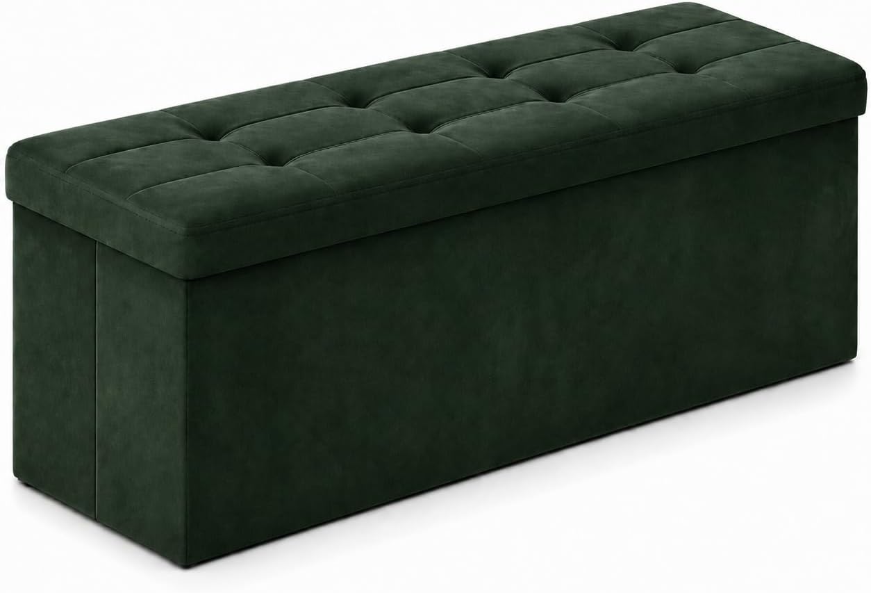 ALASDO Storage Ottoman Footrest Stool Small Ottoman with Storage Foldable Ottomans Foot Rest Footstool Bench for Living Room 17x13x13inches Grey