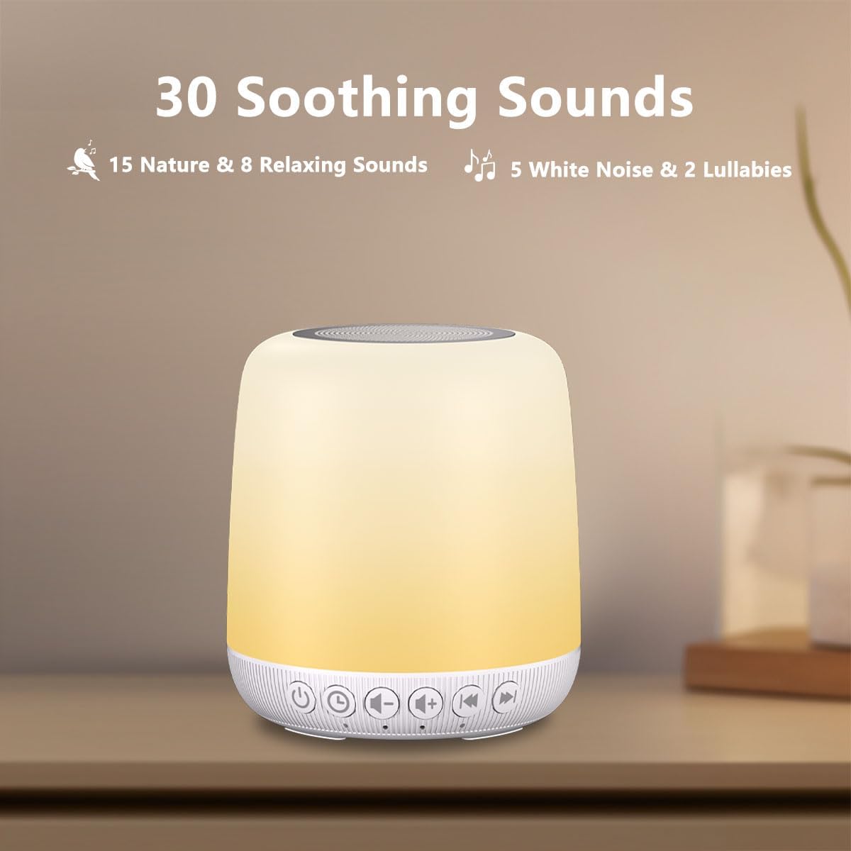 Easysleep Sound White Noise Machine with 25 Soothing Sounds and Night Lights with Memory Function 32 Levels of Volume and 5 Sleep Timer Powered by AC or USB for Sleeping Relaxation (Wood)