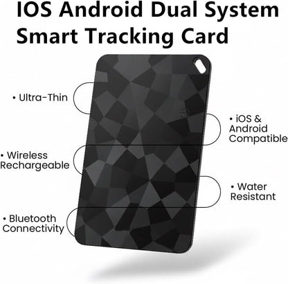 Ultra-Thin Smart Tracking Card, iOS and Android Compatible, Bluetooth Wireless Rechargeable, Water Resistant, Wallet Finder with Geometric Black Design