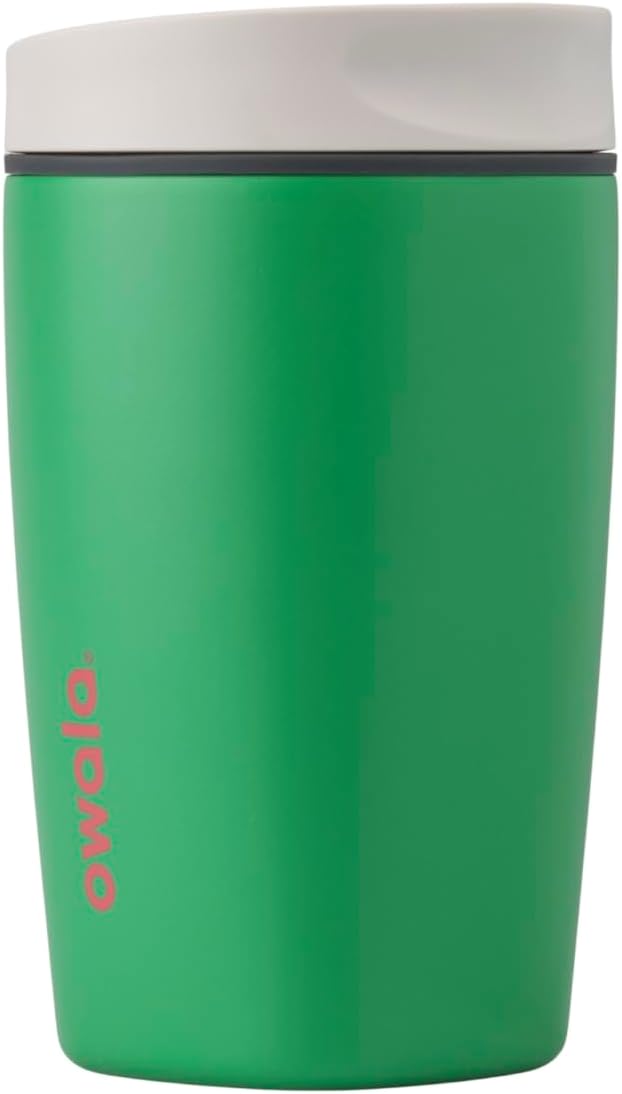 Owala SmoothSip Slider Insulated Stainless Steel Coffee Tumbler, Reusable Iced Coffee Cup, Hot Coffee Travel Mug, BPA Free 12 oz, Pink (Pucker Up)