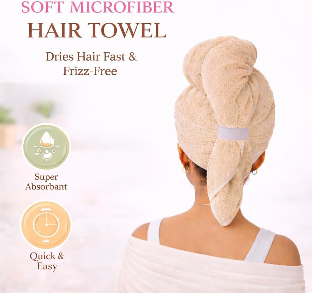 Luxury Microfiber Hair Towel Wrap for Women - Quick Dry, Super Absorbent Hair Turban, Soft & Lightweight Anti-Frizz Towel for Long, Thick & Curly Hair (Sage Green, 48" × 24")