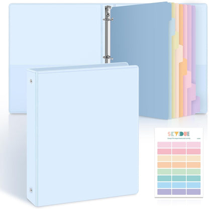 SKYDUE 1 Inch 3 Ring Binder with 8 Tab Dividers & 24 Labels, Pastel Binder Organizer for Letter Size Paper, Aesthetic School Binder for Notes, Documents, Office & Home Organization, Purple