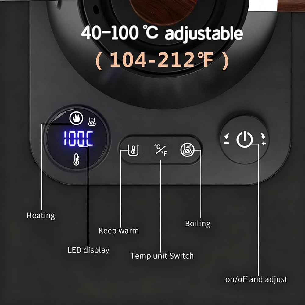 Gooseneck Electric Kettle,Pour Over Kettle for Coffee and Tea,Intelligent Temperature Control,Quick Heating,Keep Warm Function,1200W/0.9L (Black)