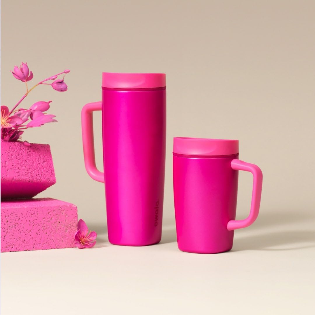 Owala SmoothSip Slider Insulated Stainless Steel Coffee Tumbler, Reusable Iced Coffee Cup, Hot Coffee Travel Mug, BPA Free 12 oz, Pink (Pucker Up)