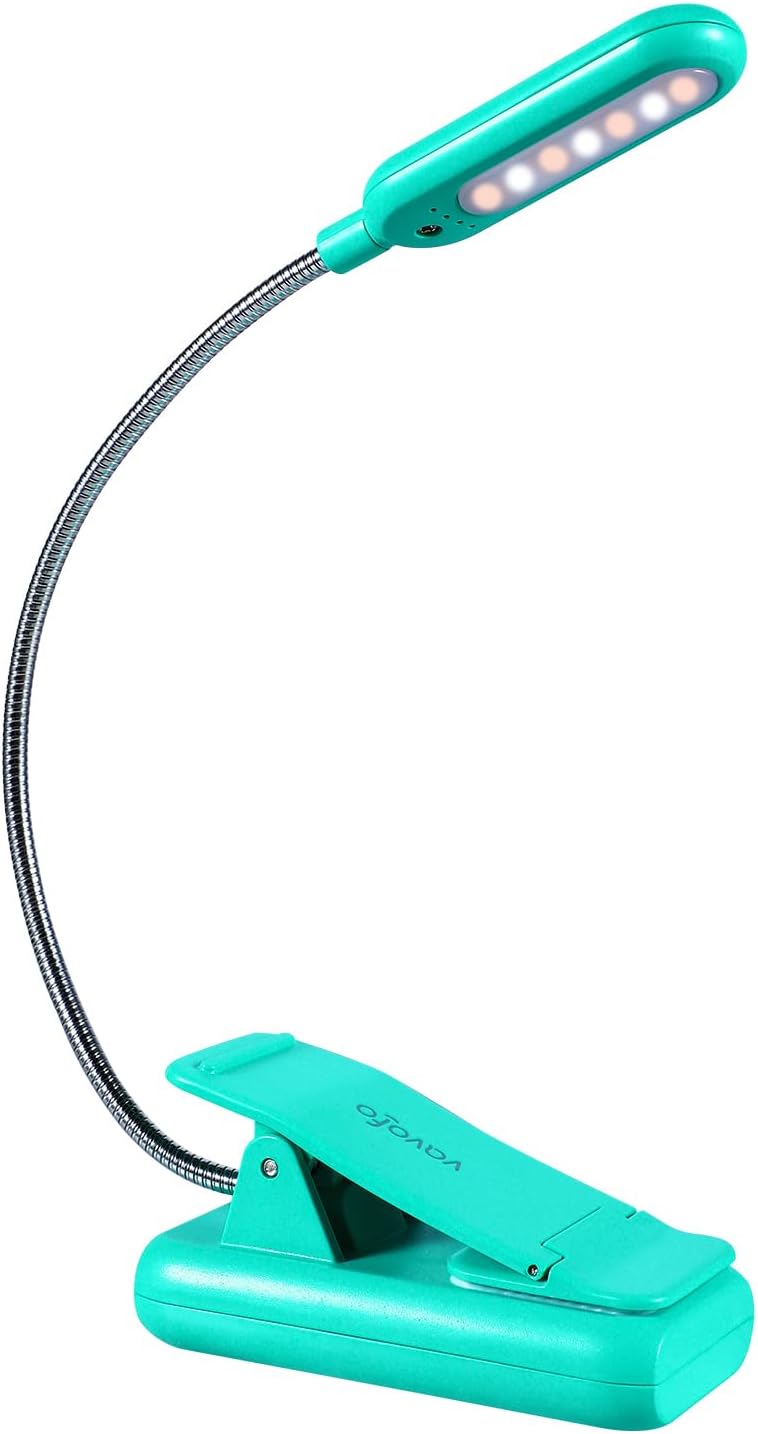 VAVOFO Amber Rechargeable Reading Light, Blue Light Blocking Book Light, 7 LEDs Eye Care 9 Colors 9 Brightness Clip On for Kids Bookworms Reading in Bed with Power Indicator Lasting 70h (Black)