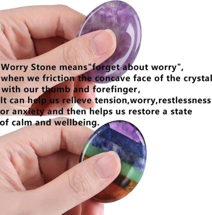 2PCS Worry Stone for Anxiety Tigers Eye Amethyst Healing Crystals Hand Thumb Stones Pocket Gemstones Meditation Accessories Oval Crystal Natural Relax Palm Stone Anxiety Relief Items Stocking Stuffers
