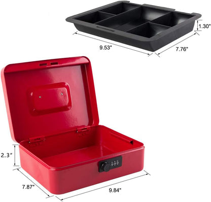KYODOLED Small Cash Box with Combination Lock & Removable Money Tray, Black