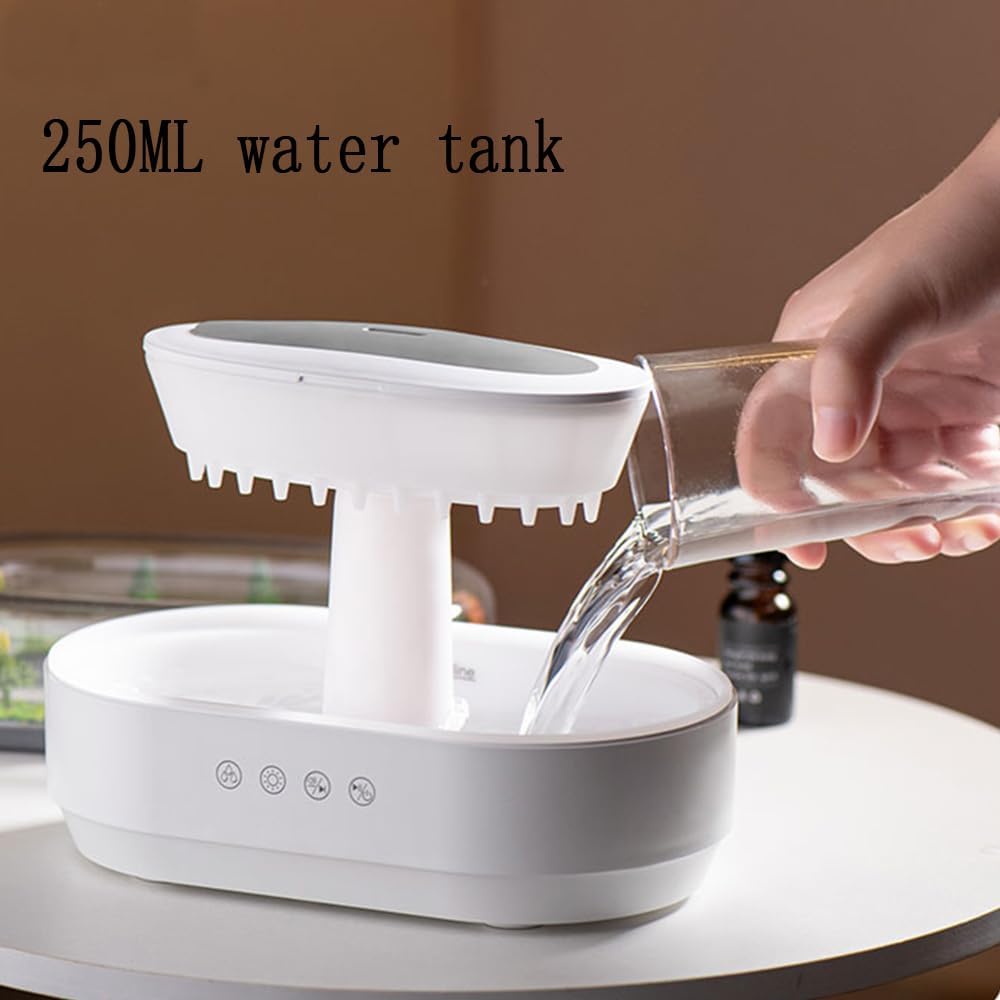 Rain Cloud Aromatherapy Diffuser Air Humidifiers Water Drip,Micro Landscape Essential Oils Ultrasonic Diffuser Flame for Sleeping and Relaxing (white1)