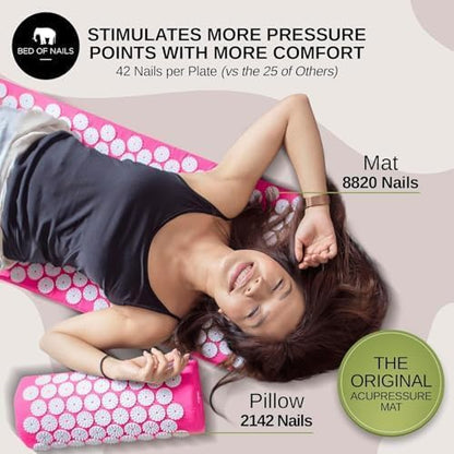 Bed of Nails Mat and Pillow Set – Original Bon Acupressure Design with 10962 Precision Nails, Mat: 28.5 x 16.5 x 1", Pillow: 14.5 x 6 x 4", Green
