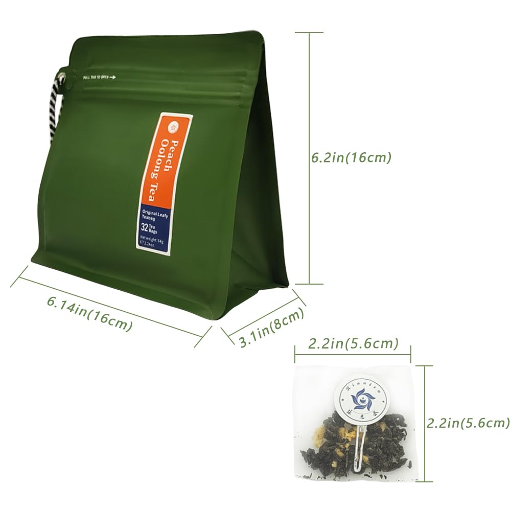 RIANTEA Peach Oolong Tea Bags - 32 Individually Wrapped Teabags (2.25oz/62g) - Low Caffeine, Smooth Flavor - Hot or Iced Tea - Original Leafy Tea
