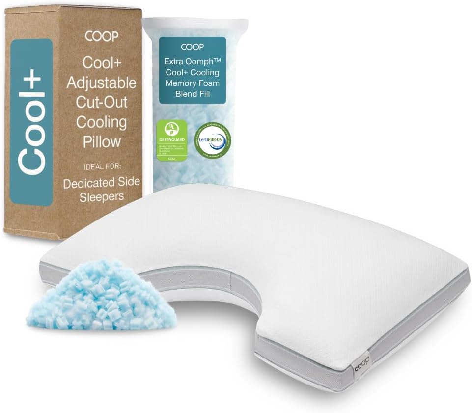 Coop Home Goods Cool+ Adjustable Pillow, Queen Size Plus Shaped Memory Foam Pillows with Cooling Gel, Back, Stomach or Side Sleeper, Neck Support for Sleeping, CertiPUR-US/GREENGUARD Gold