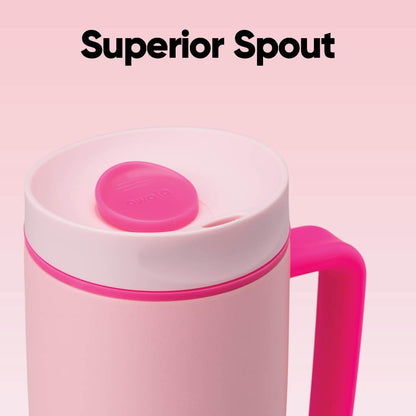 Owala SmoothSip Slider Insulated Stainless Steel Coffee Tumbler, Reusable Iced Coffee Cup, Hot Coffee Travel Mug, BPA Free 12 oz, Pink (Pucker Up)