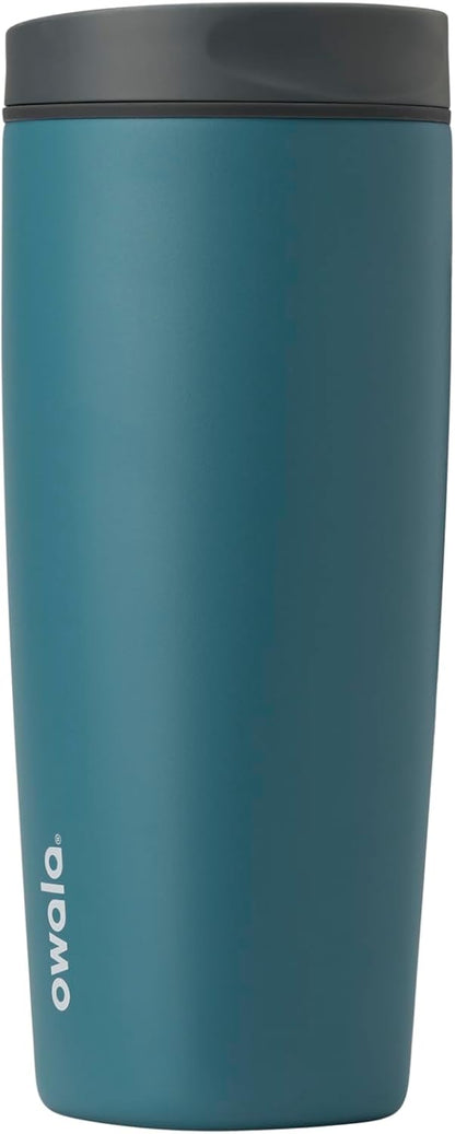 Owala SmoothSip Slider Insulated Stainless Steel Coffee Tumbler, Reusable Iced Coffee Cup, Hot Coffee Travel Mug, BPA Free 12 oz, Pink (Pucker Up)