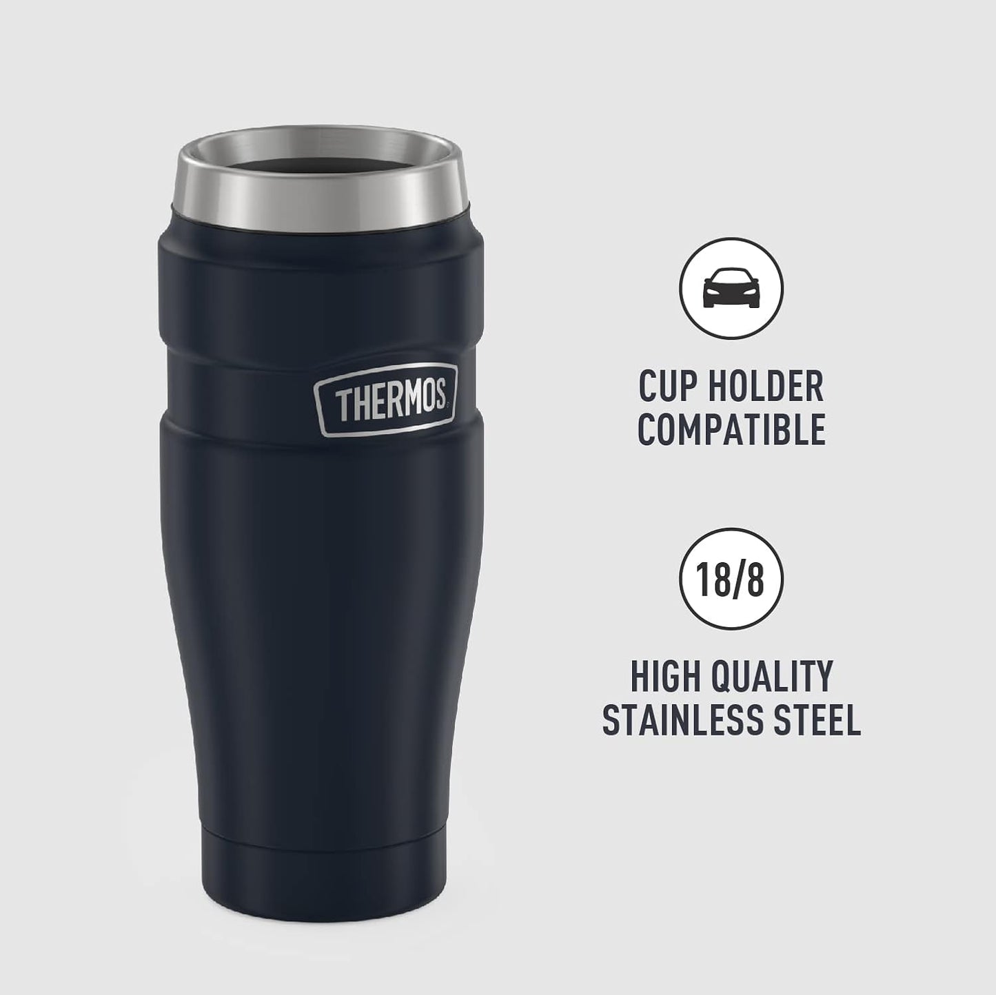 THERMOS Stainless King Vacuum-Insulated Travel Tumbler, 16 Ounce, Matte Steel