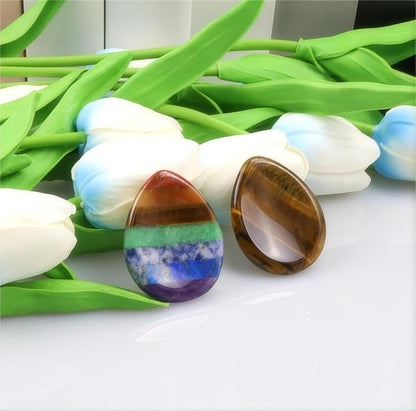 2PCS Worry Stone for Anxiety Tigers Eye Amethyst Healing Crystals Hand Thumb Stones Pocket Gemstones Meditation Accessories Oval Crystal Natural Relax Palm Stone Anxiety Relief Items Stocking Stuffers