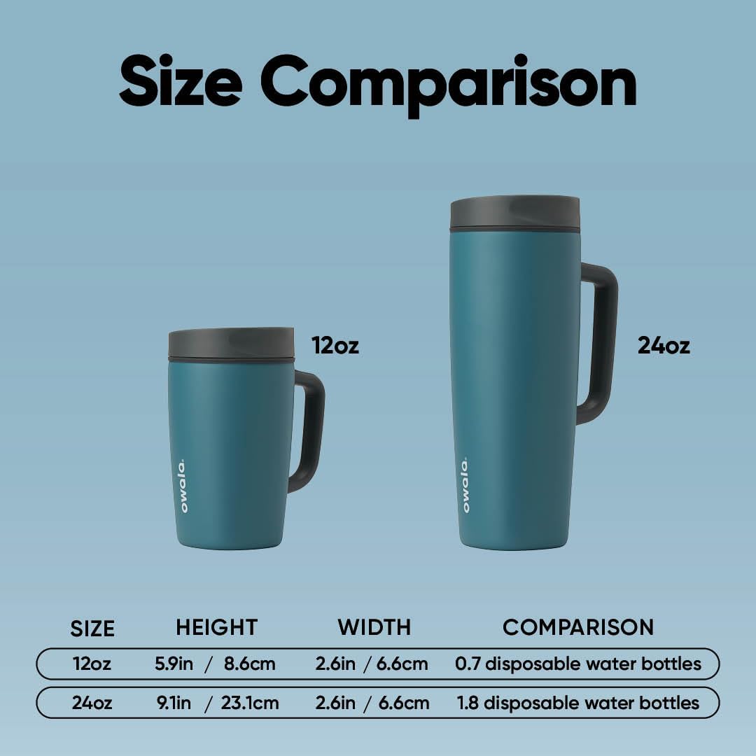 Owala SmoothSip Slider Insulated Stainless Steel Coffee Tumbler, Reusable Iced Coffee Cup, Hot Coffee Travel Mug, BPA Free 12 oz, Pink (Pucker Up)