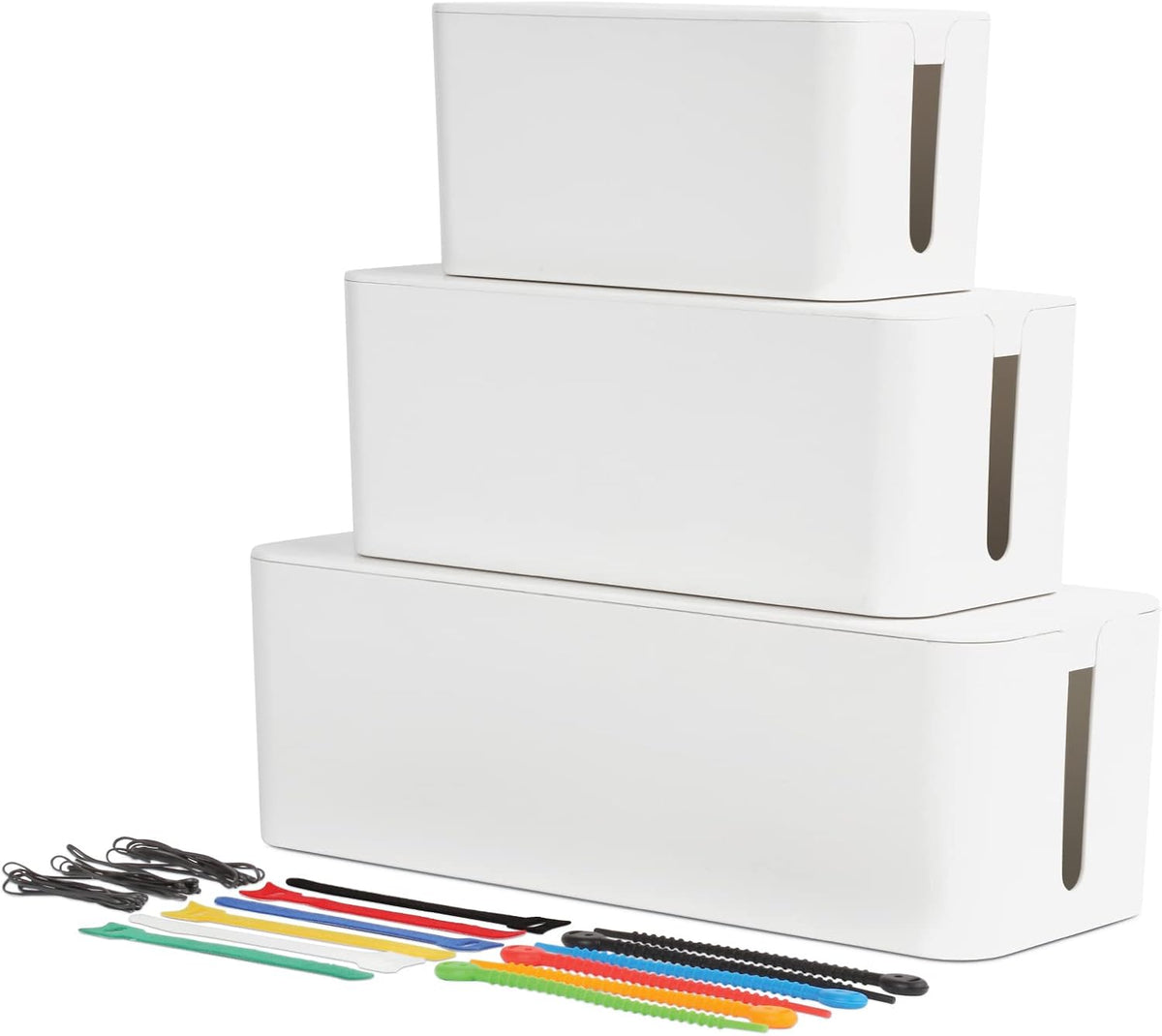 Oxford Cable Management Box, 3 Pack Small Medium Large, Cord Hider, White