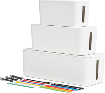 Oxford Cable Management Box, 3 Pack Small Medium Large, Cord Hider, White
