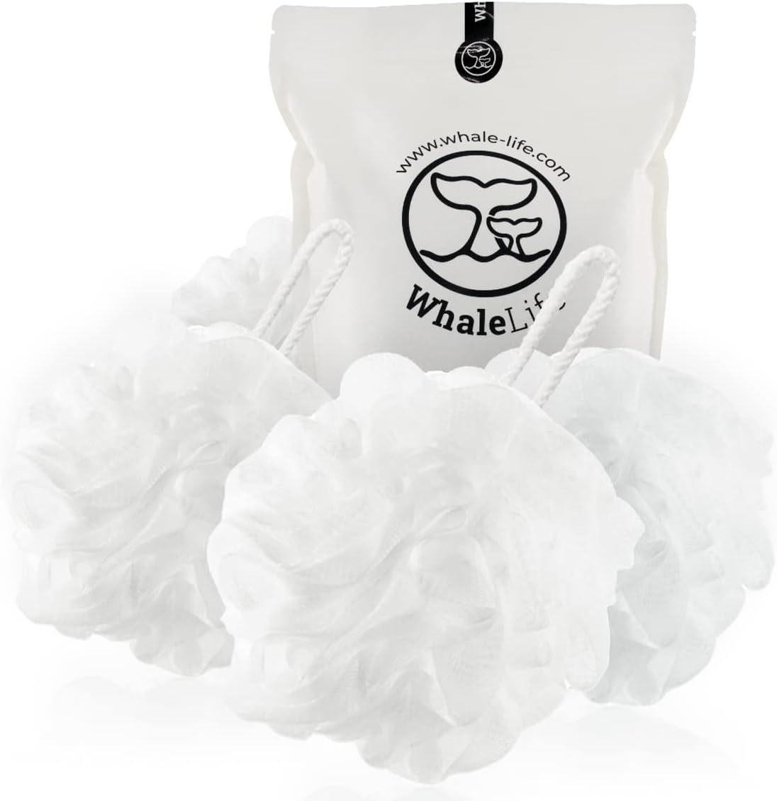 WhaleLife Loofah Bath Sponges - Black Gentle Exfoliating Shower Loofah for Rich Lather, Durable Mesh Body Scrubber for Men & Women 4 Pack