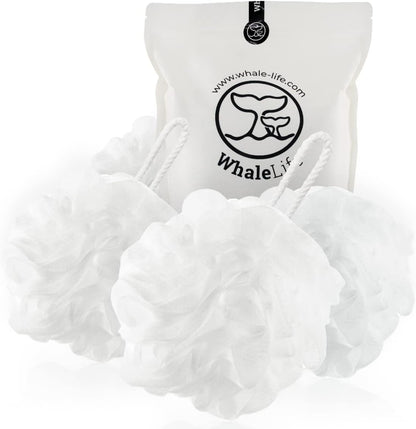 WhaleLife Loofah Bath Sponges - Black Gentle Exfoliating Shower Loofah for Rich Lather, Durable Mesh Body Scrubber for Men & Women 4 Pack