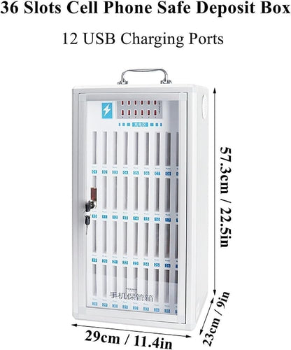 Cell Phone Charging Stations W/USB Charging Ports & Handle, Wall-Mounted Rechargeable Cell Mobile Phone Storage Box for Company Conference Room (Color:12 Slots)