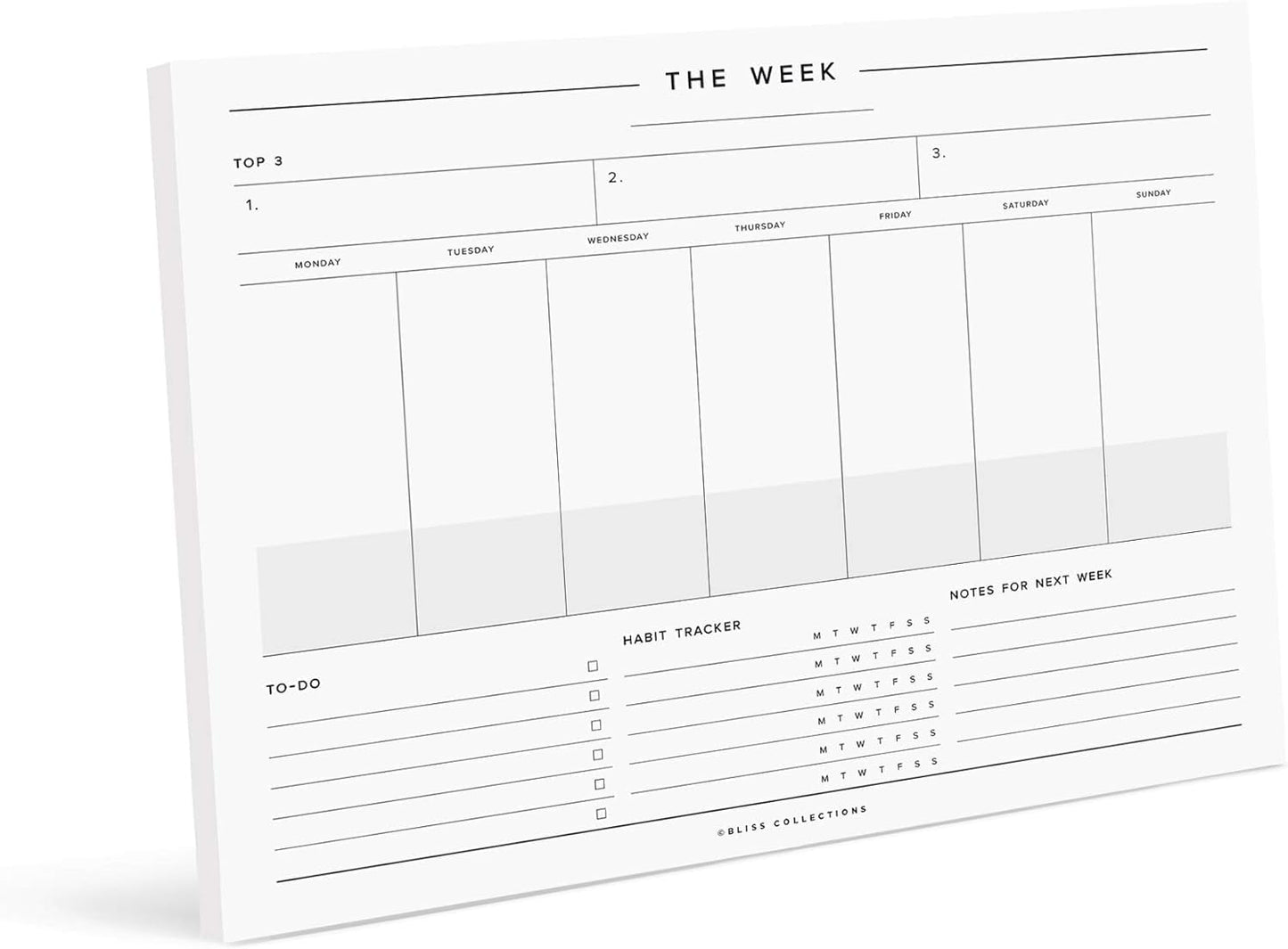 Bliss Collections Weekly Planning Pad, To Do List Notebook - Undated Tear-Off Sheets Notepad - Work Calendar, Organizer, Scheduler for Goals, Tasks - Minimalist, 8.5" x 11", 50 Sheets