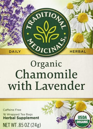 Traditional Medicinals Organic Chamomile with Lavender Herbal Tea (Pack of 1), Calms the Nervous System, 16 Tea Bags