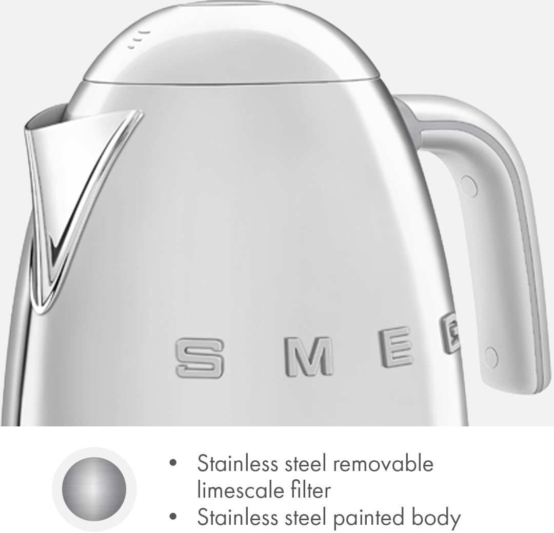 SMEG Variable Temperature Electric Kettle 1.7L (7 Cup), Stainless Steel Tea & Coffee Kettle, Fast Boil, Adjustable Temp 122°F–212°F, Keep Warm, Auto Shut-Off, 360° Base, Retro Style-Black