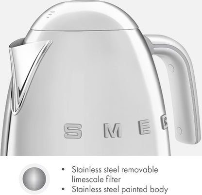 SMEG Variable Temperature Electric Kettle 1.7L (7 Cup), Stainless Steel Tea & Coffee Kettle, Fast Boil, Adjustable Temp 122°F–212°F, Keep Warm, Auto Shut-Off, 360° Base, Retro Style-Black
