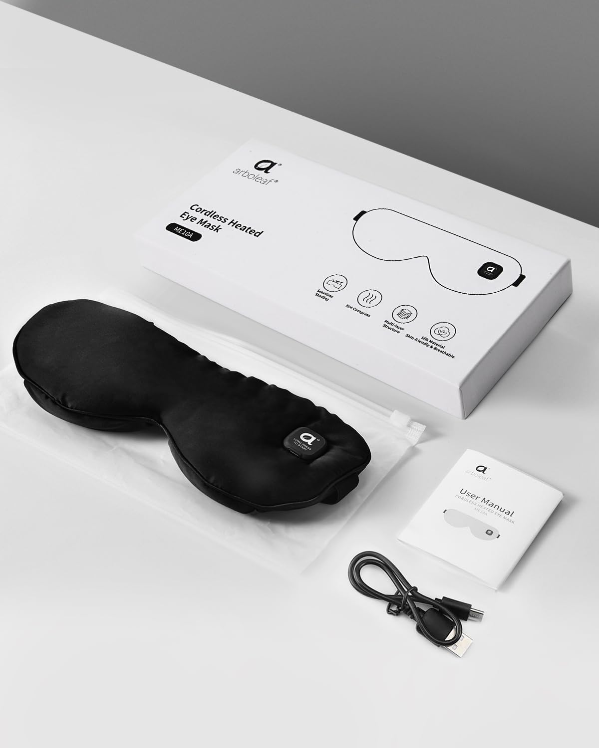arboleaf Heated Eye Mask, Cordless Rechargeable Warm Eye Compress, Temperature Control, Light Blocking, Washable Cover & Travel, 1000mAh Rechargeable Battery