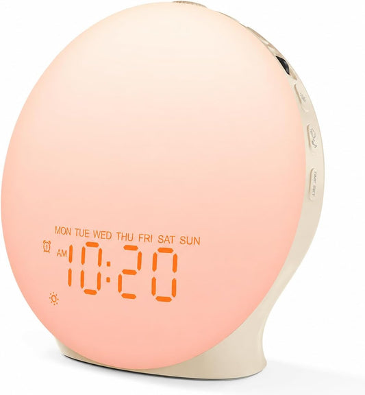 JALL Sleep Sound Machine Sunrise Alarm Clock with 25 White Noise Nature Sounds, Wake Up Light for Bedrooms, Bluetooth Speaker, 8-Hour Sleep Timer, 17 Color Dimmable Lights