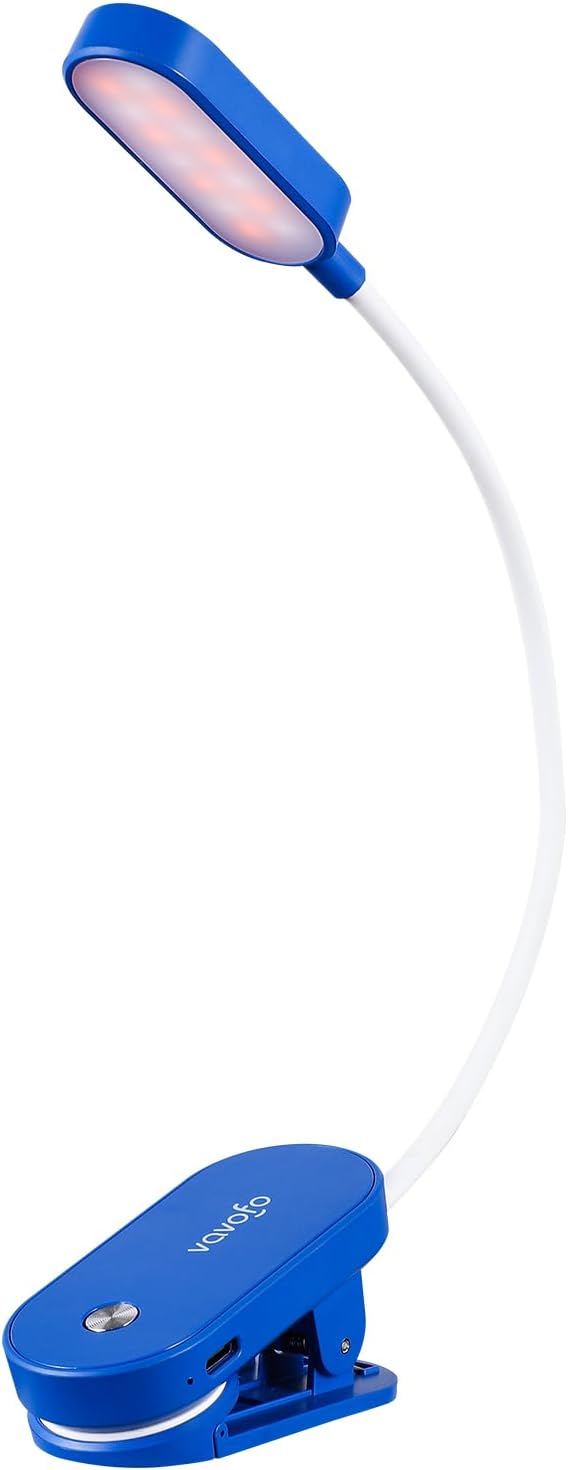 VAVOFO Rechargeable Book Light, 14 LEDs Eye Care Clip On Amber Reading Light for Bookworms Reading in Bed with 9 Colors 9 Brightness (White-Blue)