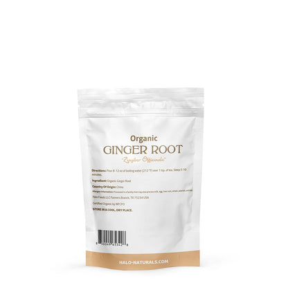 Halo Naturals Organic Ginger Root Cut & Sifted, 4 Ounces (Zingiber officinale) USDA Certified | Resealable Pouch| Packaged in The USA
