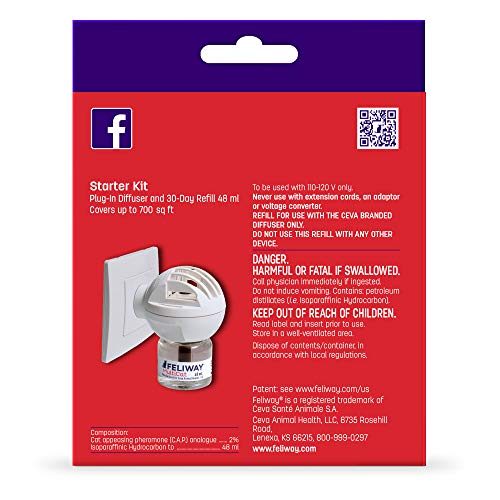 FELIWAY MultiCat 30 Day Cat Calming Plug In Pheromone Diffuser Starter Kit, 48ml - Helps Reduce Conflicts and Signs of Tension in Multi-Cat Households