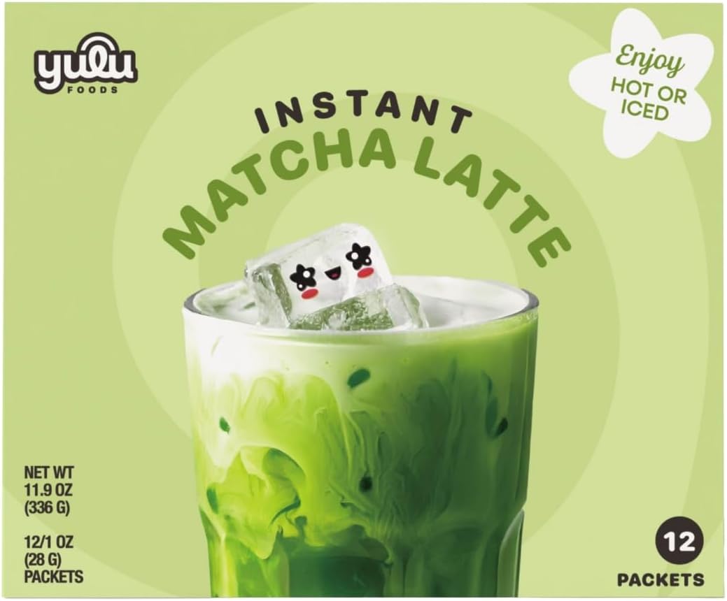 YULU FOODS Matcha Instant Latte Mix (12 Servings, 8.47 oz) | 3-in-1 Japanese Matcha Latte Powder with Creamer & Sugar | Non-Dairy | Hot or Iced Café-Style Latte in Seconds