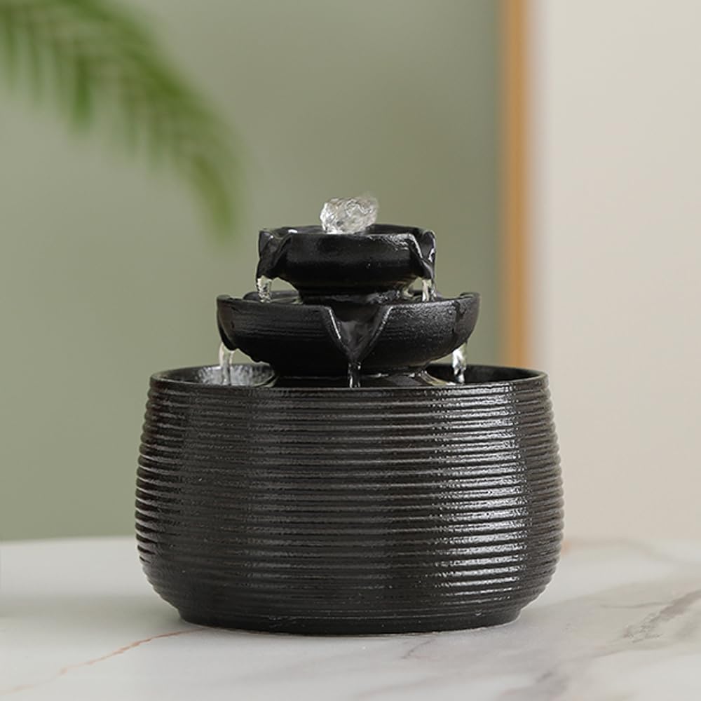 Outdoor and Indoor Water Feature Fountain Waterfall Tabletop Desktop mini Ceramic Garden Fountain (White A170)