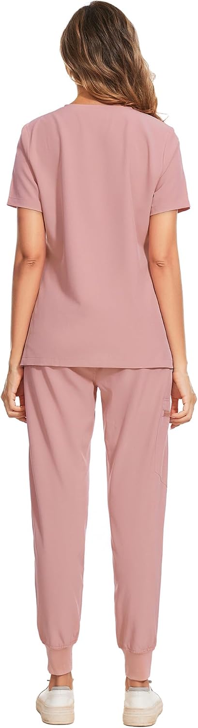 COZYFIT Scrubs for Women Set - Stretch V-Neck Scrub Top & Jogger Pant with 8 Pockets COZY SCRUBS - Colors B
