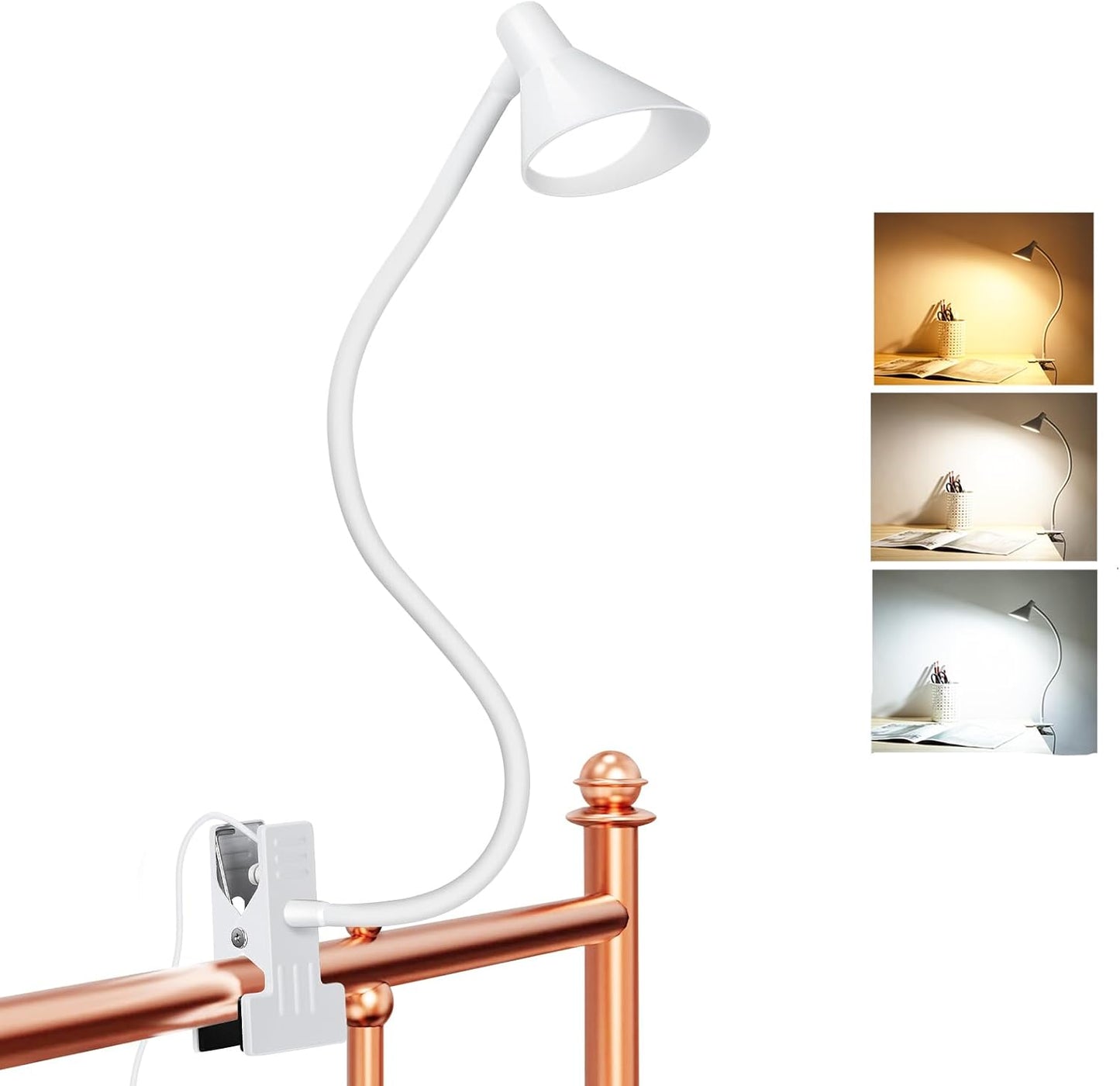 LiFMIRA Clip on Light USB Reading Light 3 Color Modes 10 Brightness Levels Eye Care Clamp Light Flexible Gooseneck Dimmable Reading Lamp Clip on Lamp for Bed Headboard Desk Bedside Dorm (Black)