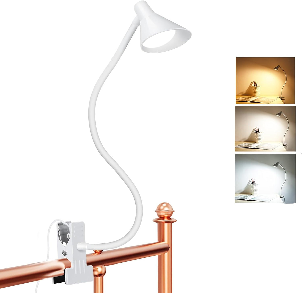 LiFMIRA Clip on Light USB Reading Light Desk Lamp 3 Color Modes Black