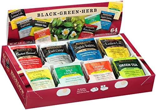 Bigelow Tea Caffeine Free 6 Flavor Herbal Tea Variety Pack, Decaf Tea with Mint Medley, Cozy Chamomile, Orange and Spice, Sweet Dreams, Perfect Peach, and Lemon Ginger, (Pack of 6), 118 Total Tea Bags
