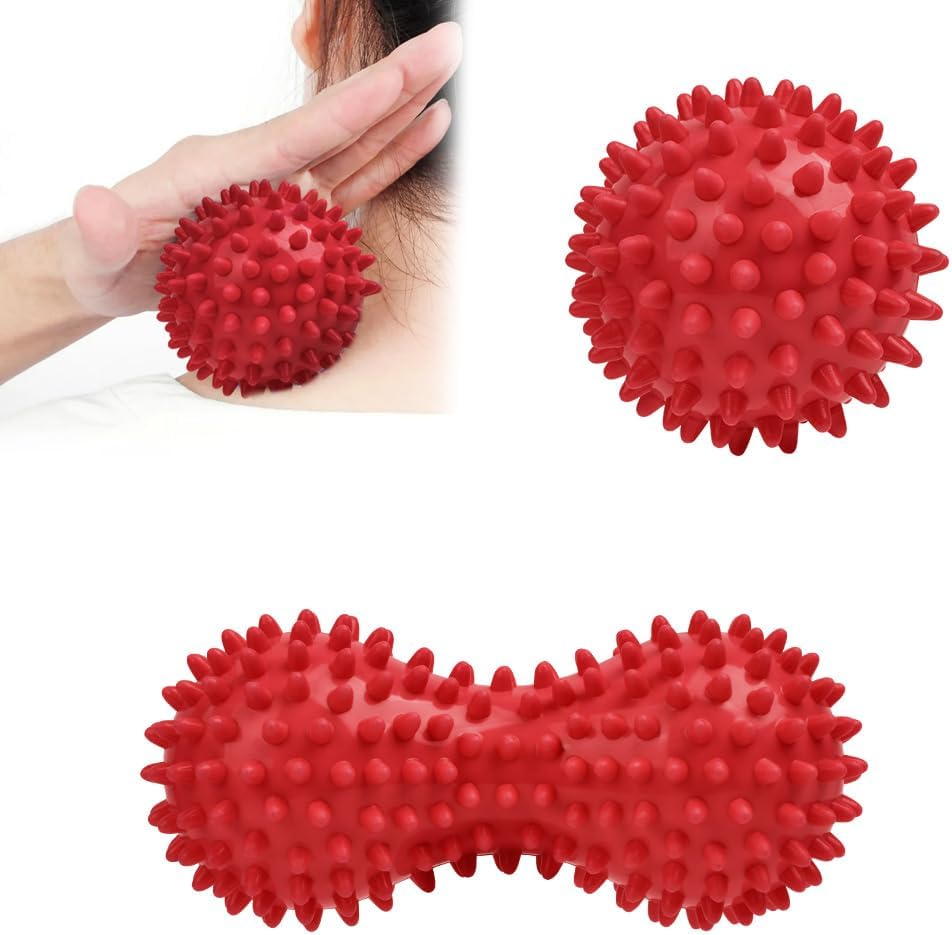 URAQT Spiky Massage Ball Set, 2 Pack Physical Therapy Massage Balls, Hard Lacrosse Ball & Spiky Massage Ball for Myofascial Release and Trigger Point Deep Tissue Massage (Blue)