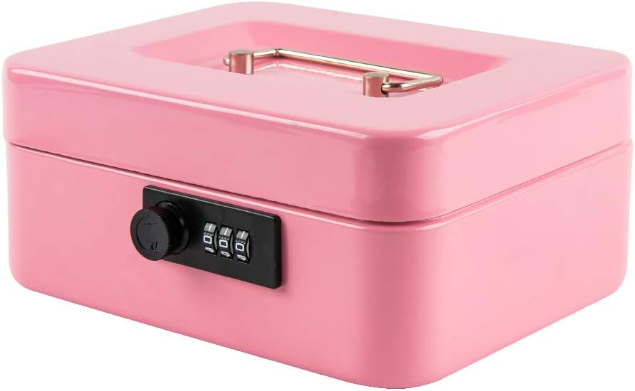 KYODOLED Small Cash Box with Combination Lock & Removable Money Tray, Black