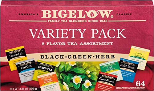 Bigelow Tea Caffeine Free 6 Flavor Herbal Tea Variety Pack, Decaf Tea with Mint Medley, Cozy Chamomile, Orange and Spice, Sweet Dreams, Perfect Peach, and Lemon Ginger, (Pack of 6), 118 Total Tea Bags